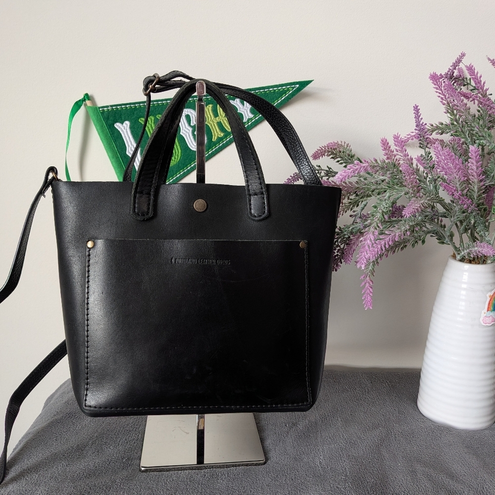 Portland Leather Goods Black Snap Mini Crossbody Tote